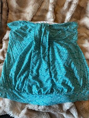 New York & Company Teal and White Strapless Tube Top